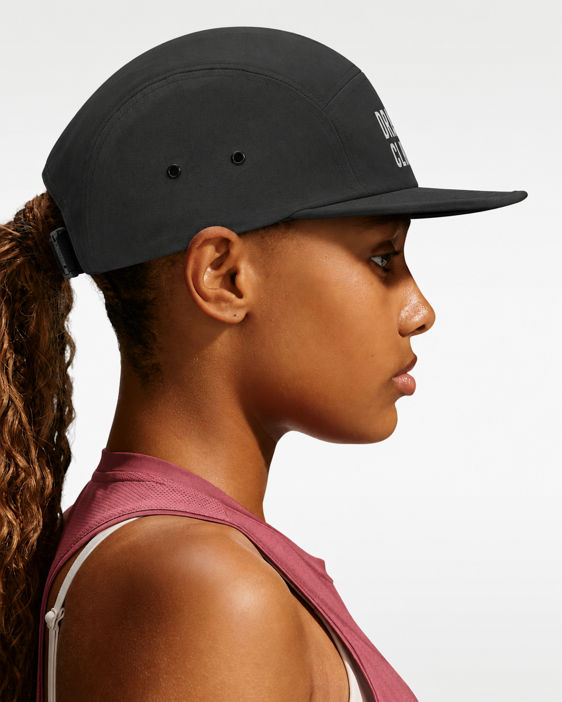 Black Five Panel Cap Side View